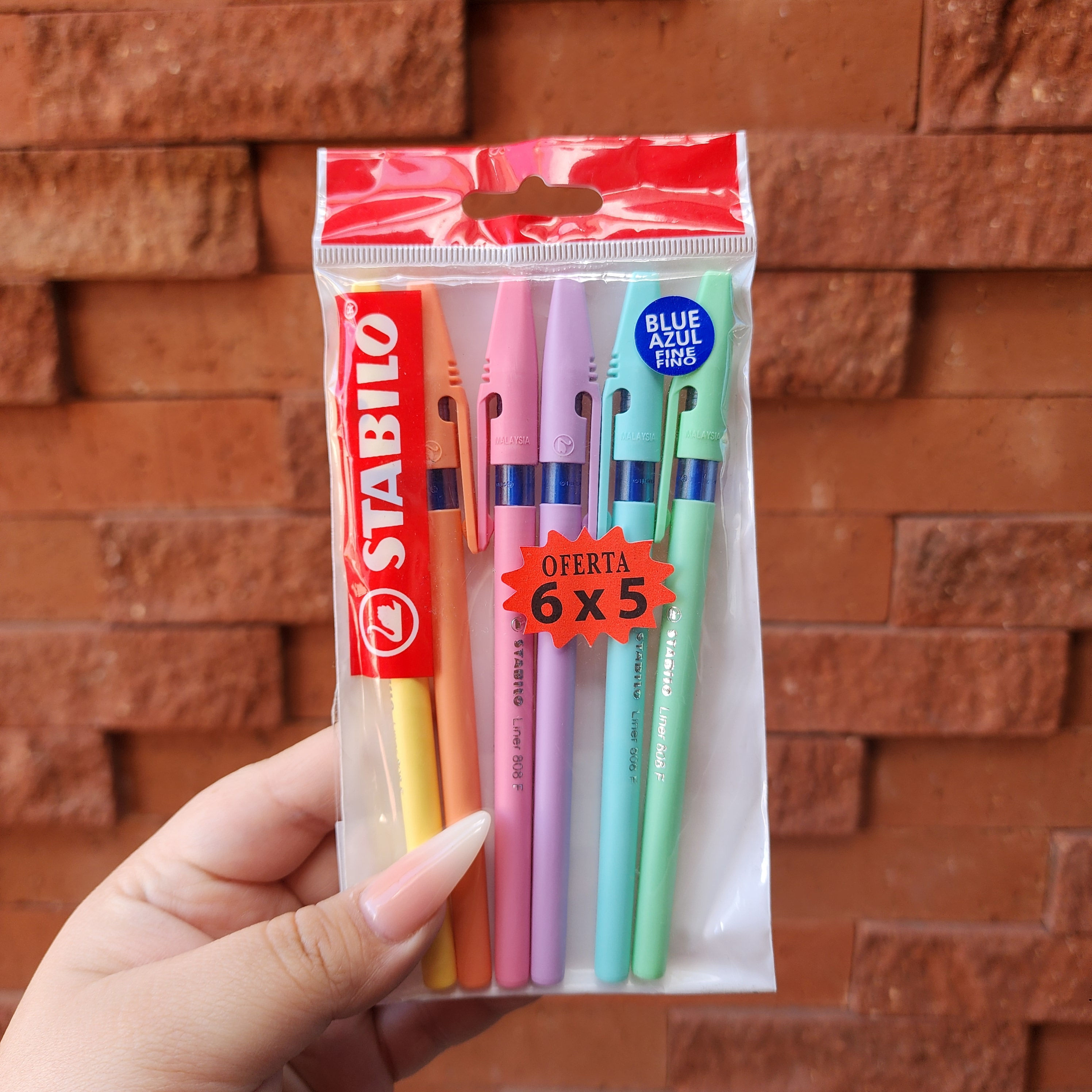 Stabilo liner 6 lapiceros tinta azul cuerpo pastel