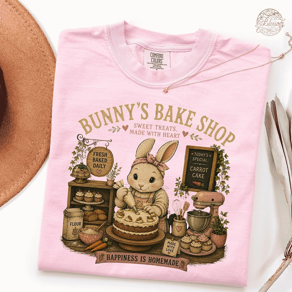 Thumbnail: Bunny Bake Shop T-Shirt, Happiness Is Homemade Graphic Tee, Vintage Rabbit Kitc…