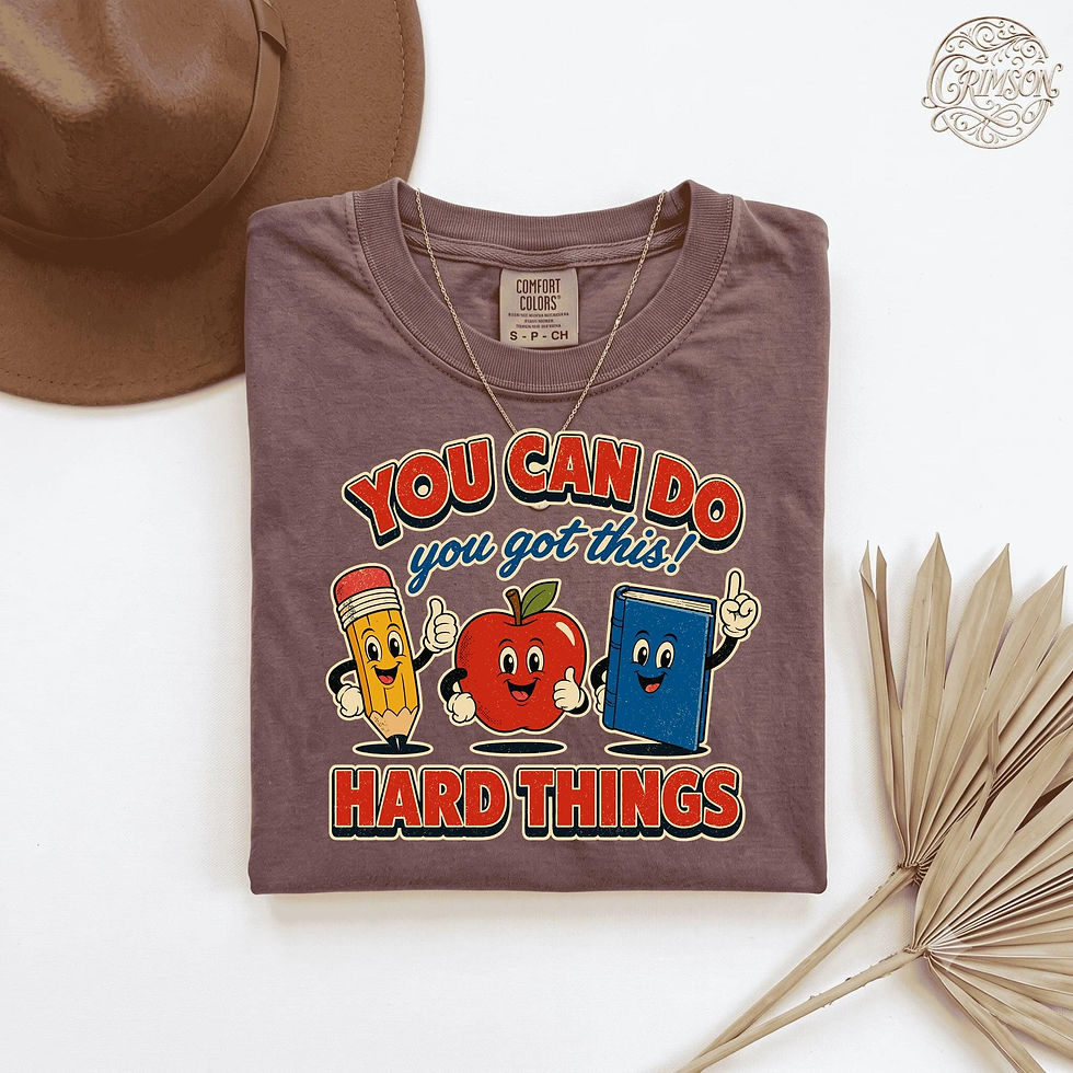Thumbnail: You Can Do Hard Things T-Shirt, Retro Cartoon School Supplies Graphic Tee for T…