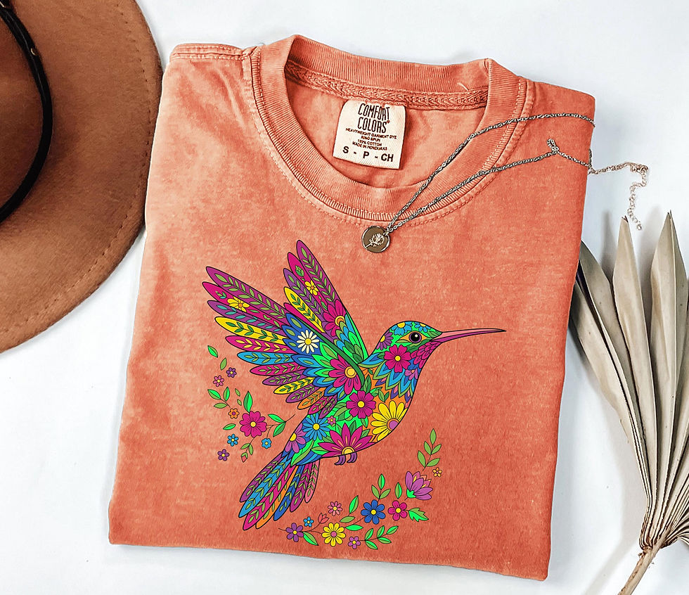 Miniaturbild: Colorful Hummingbird Graphic Tee, Floral Botanical Nature Shirt, Vibrant Bird L…