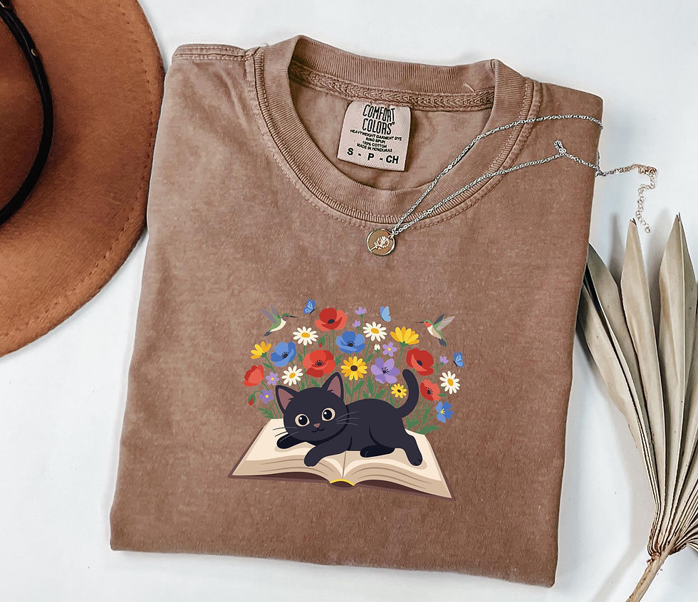Miniaturbild: Black Cat Book Lover Graphic Tee, Floral Reading Shirt, Gift for Librarian Read…