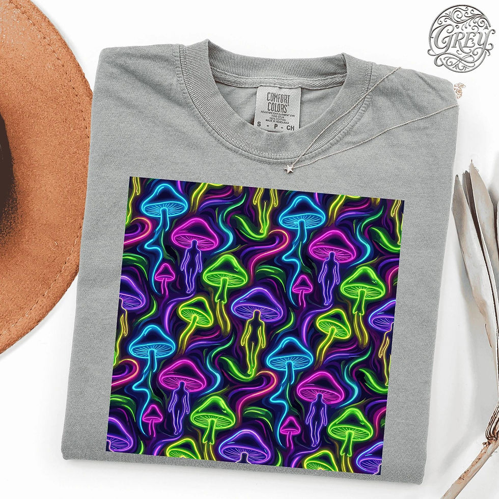 Miniaturbild: Neon Mushroom Human Silhouette T-Shirt, Psychedelic Trippy Graphic Tee, Surreal…