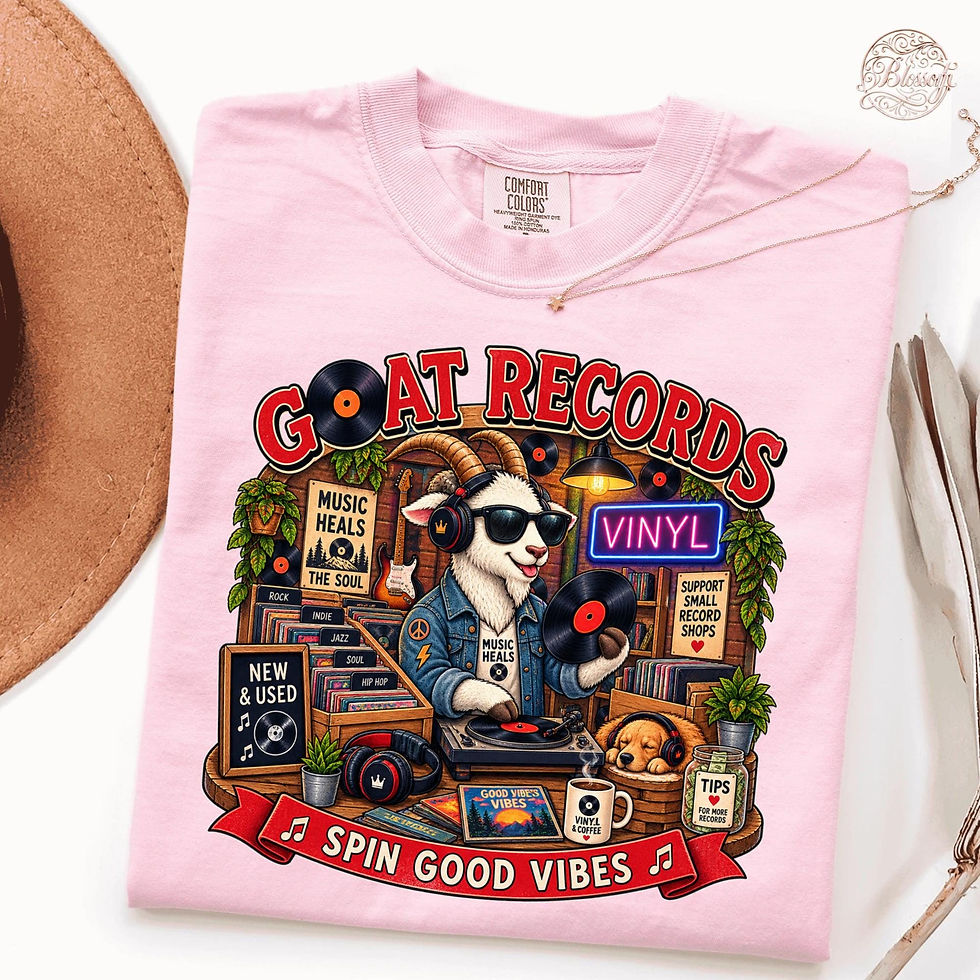 Thumbnail: DJ Goat Records T-Shirt, Spin Good Vibes Graphic Tee, Retro Vinyl Music Lover