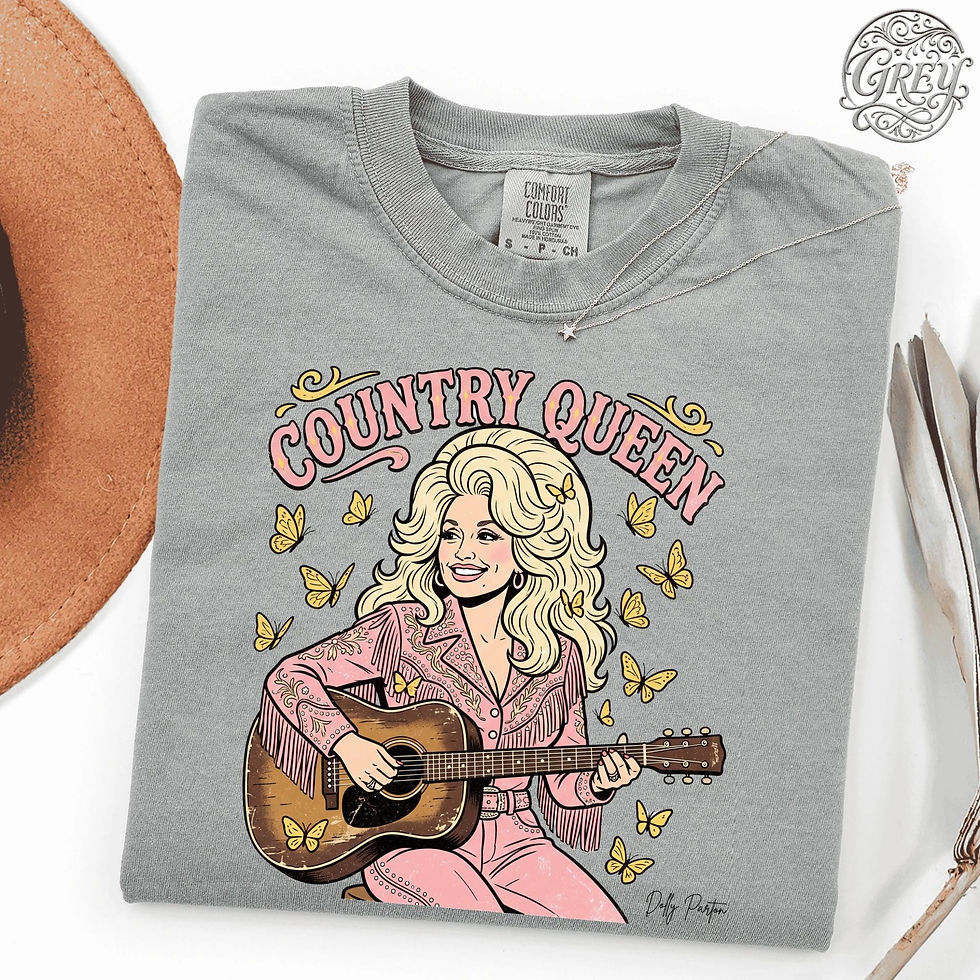 Thumbnail: Dolly, Country Queen T-Shirt, Retro Western Butterfly Graphic Tee, Vintage Musi…