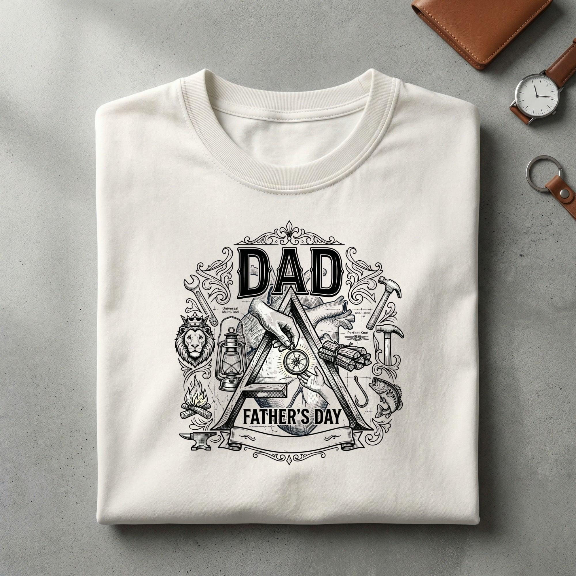 Dad Father's Day Graphic Tee, Vintage Lion Compass Tools Shirt, Outdoorsy Mecha…