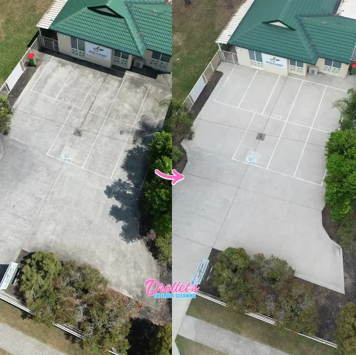Before and after commercial carpark pressure cleaning at a Helensvale childcare centre, Gold Coast