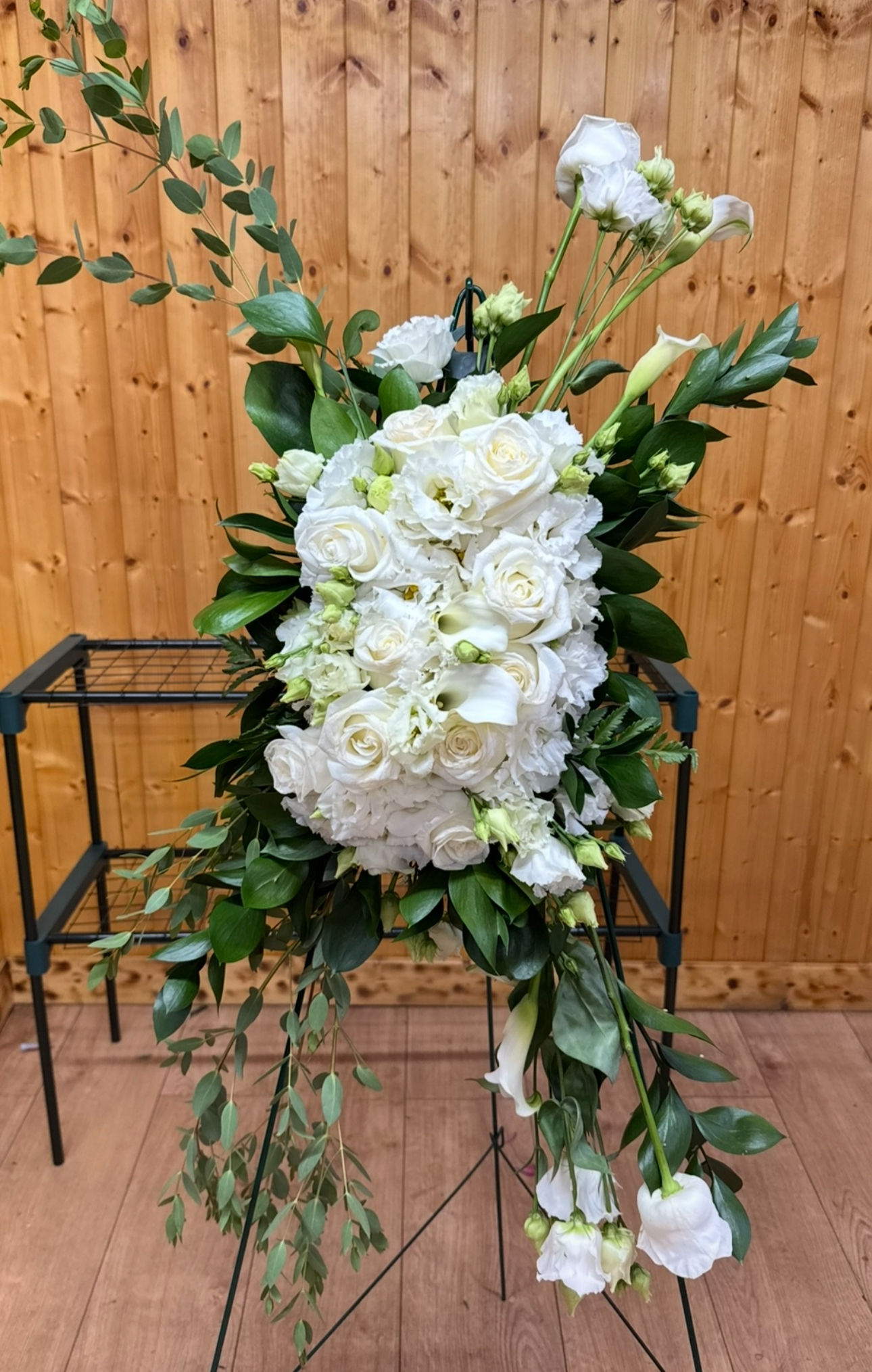 White Rose & Calla Lily Standing Spray on Easel