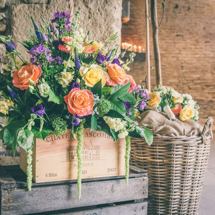 Wine crate of flowers