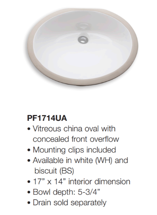 Ferguson Bathroom Sink - Dimensions (PF1714UA)