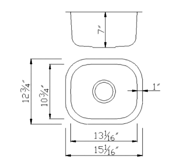 Small Single Stainless Kitchen Sink - Dimensions (1512)