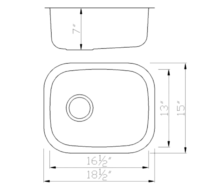 Small Vertical Oval Stainless Kitchen Sink - Dimensions (1815)