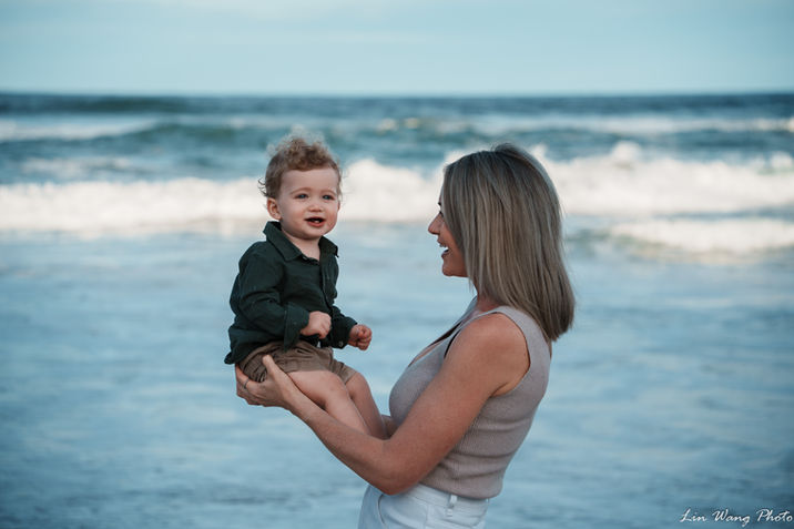 golden hour family photo at Dreamtime Beach, Fingal Head