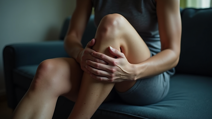 Close-up view of a person with cramping leg muscles