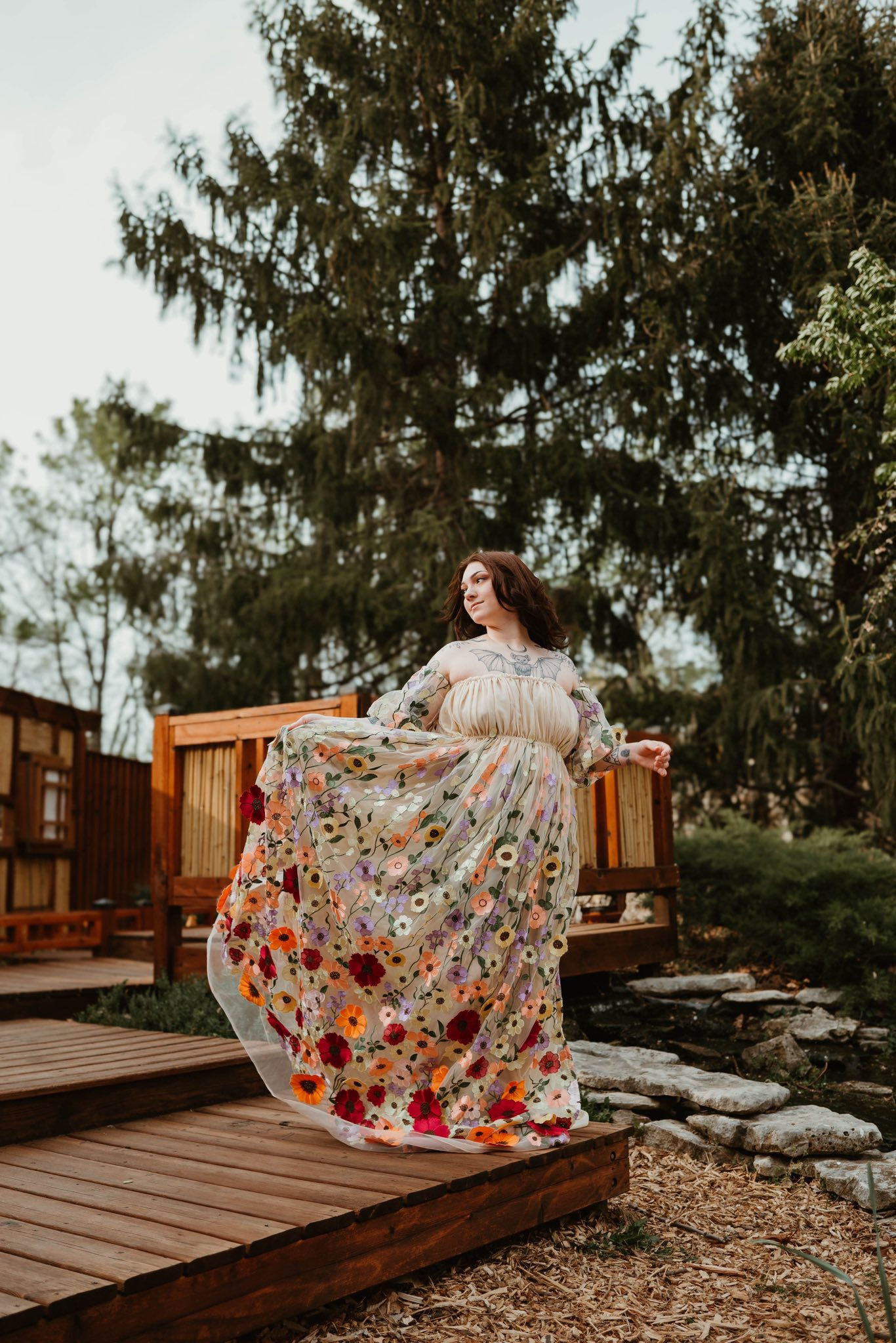 Beige Botanical 3D Floral Embroidered Wedding dress 