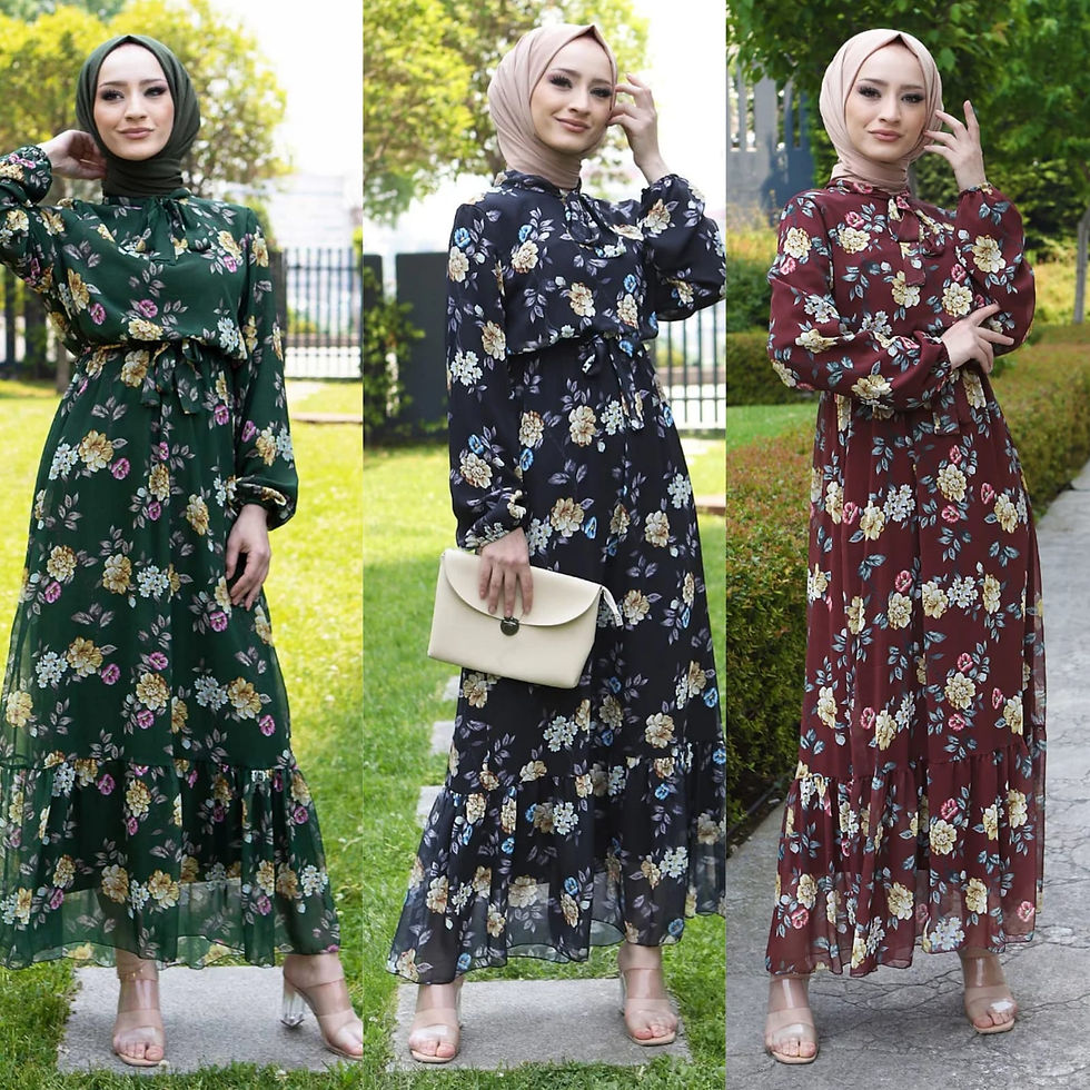 Küçük resim: Şifon Çiçekli Abiye Elbise