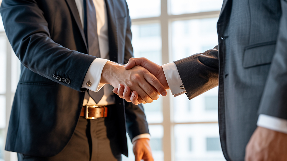 Two business professionals shaking hands symbolizing the transition from founder-led sales to a team-led sales system