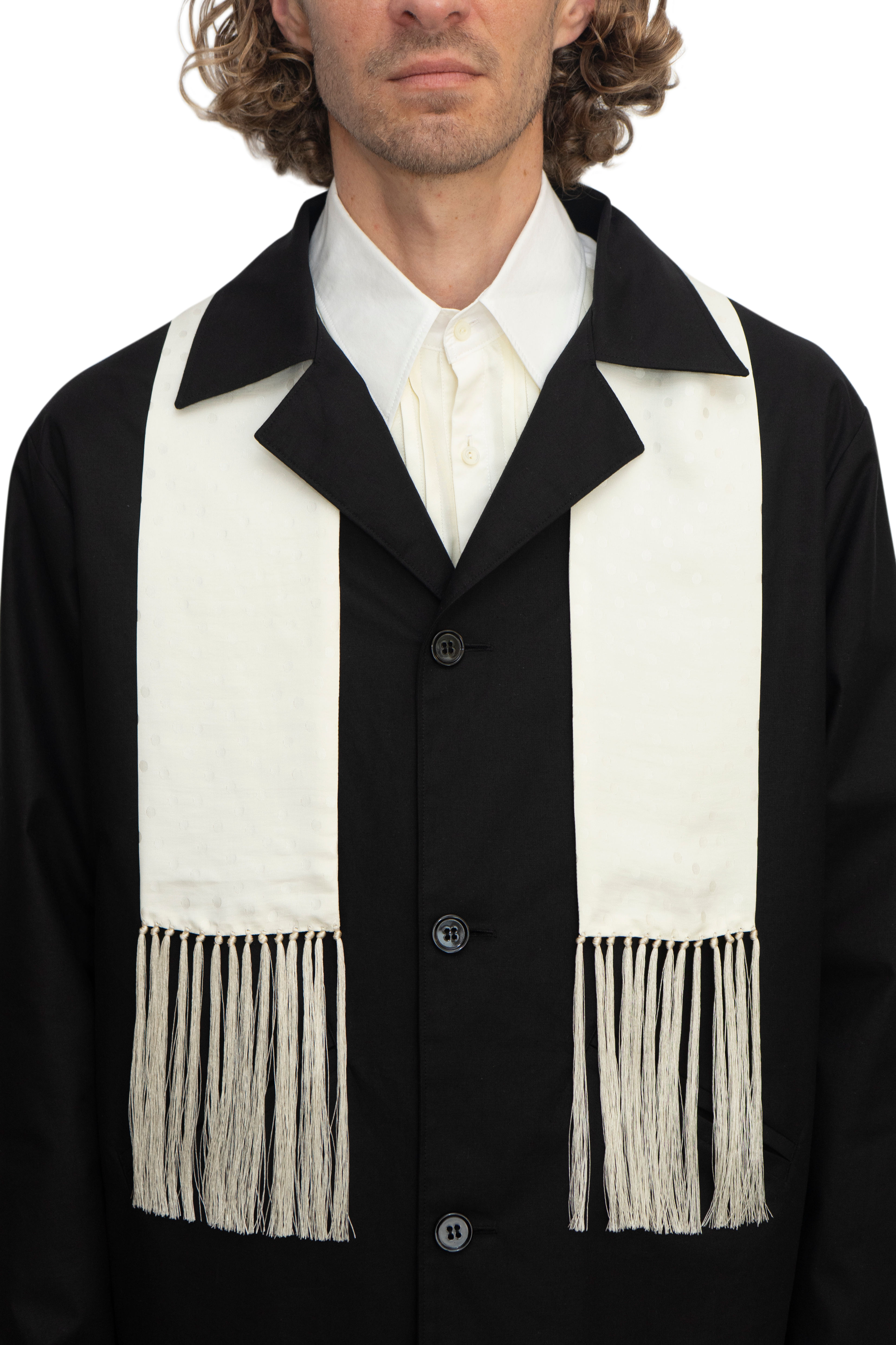 Silk fringed scarf polka dot