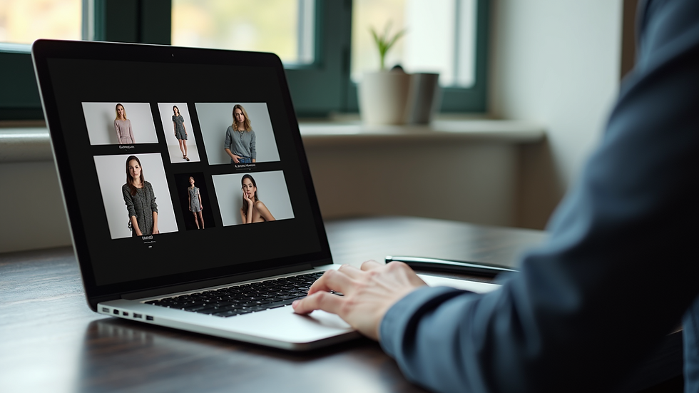 Close-up view of a sleek digital photography portfolio displayed on a laptop screen