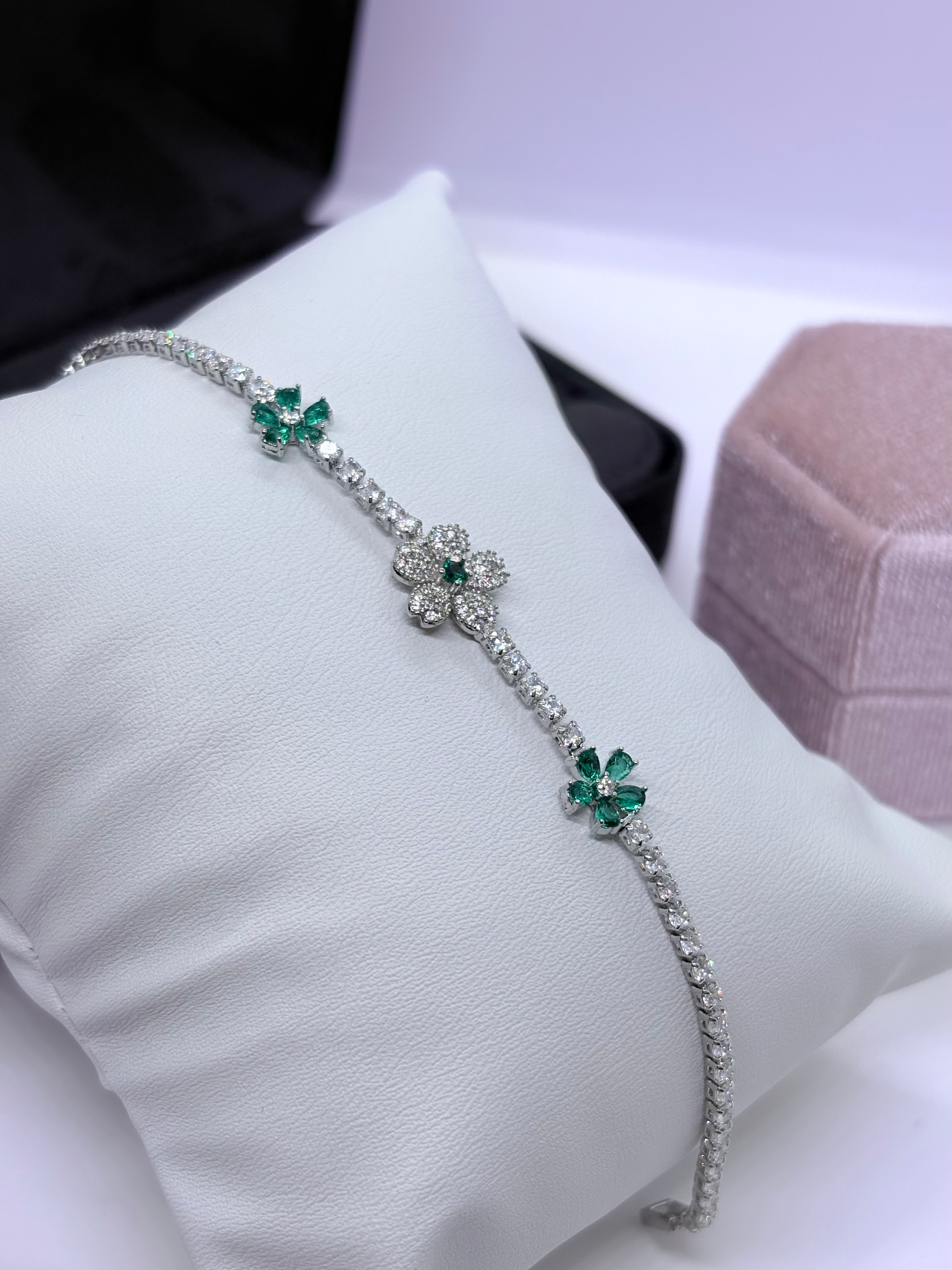 Brățară Tennis Green Flowers Ajustabila