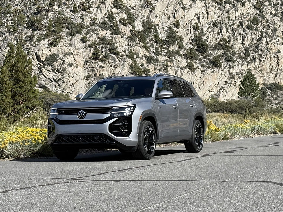 Volkswagen Atlas parked in front of granite cliffs in the Eastern Sierra during a commercial shoot
