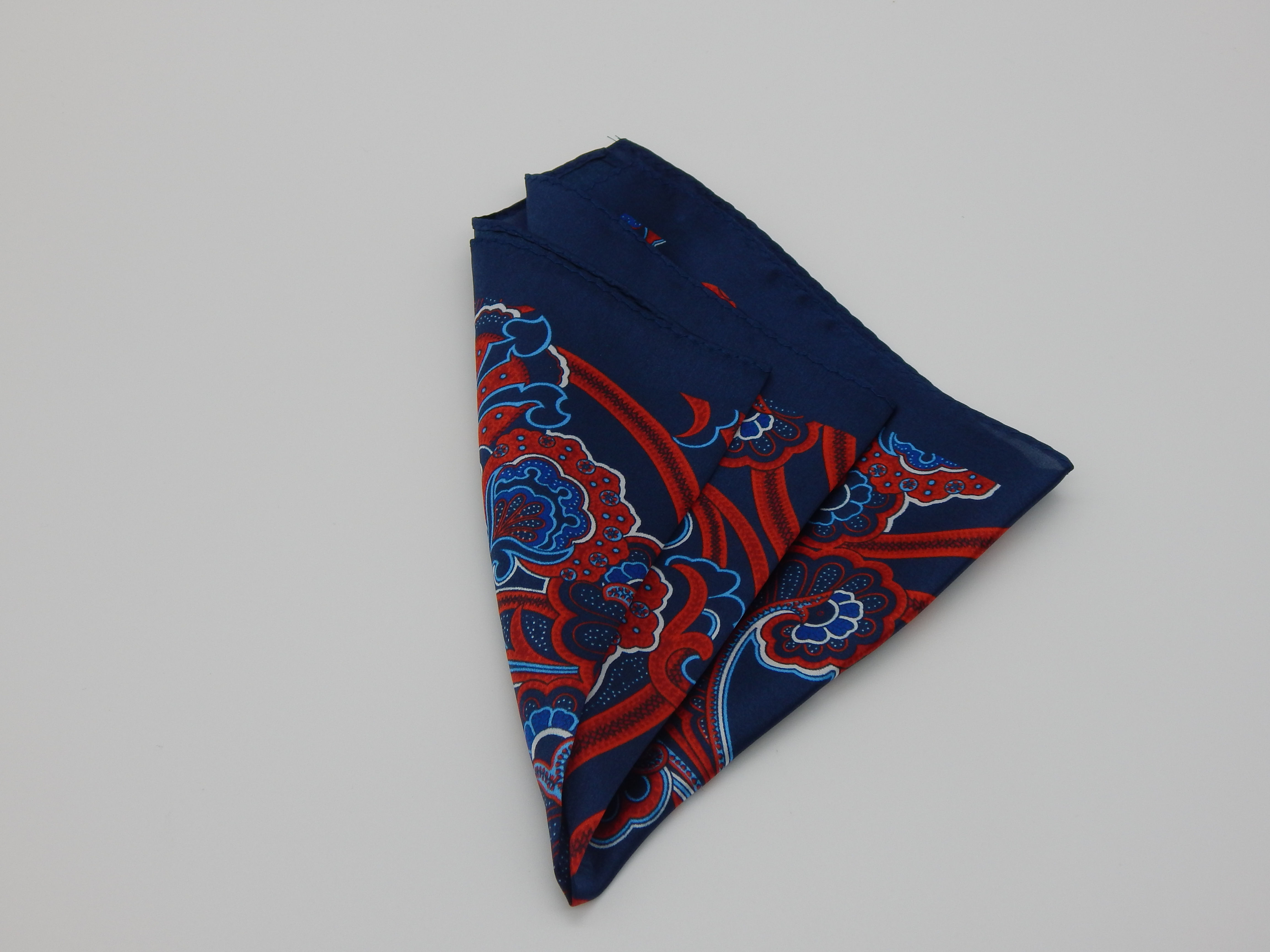 Navy Red Paisley Pocket Square