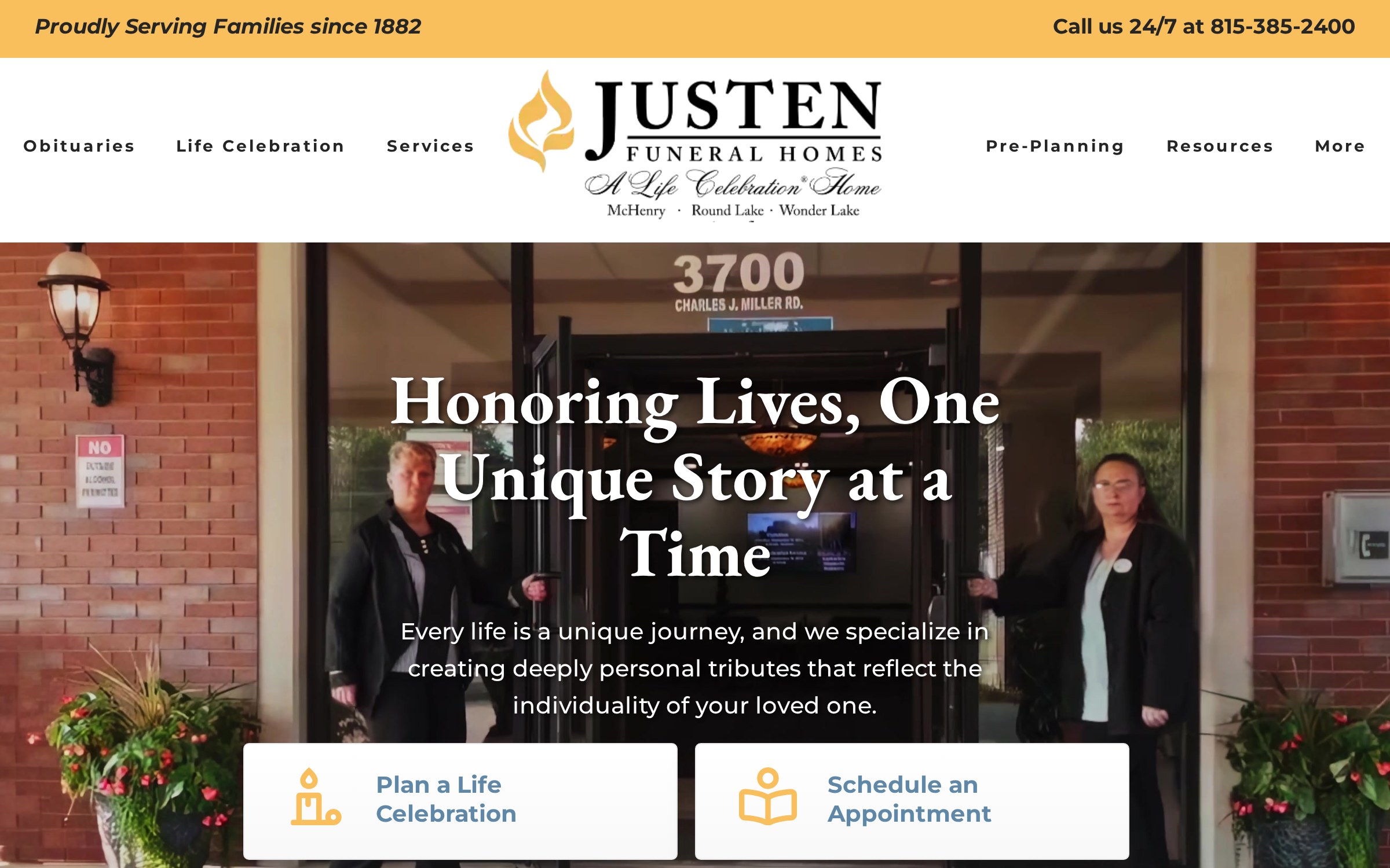 Justen Funeral Home website homepage
