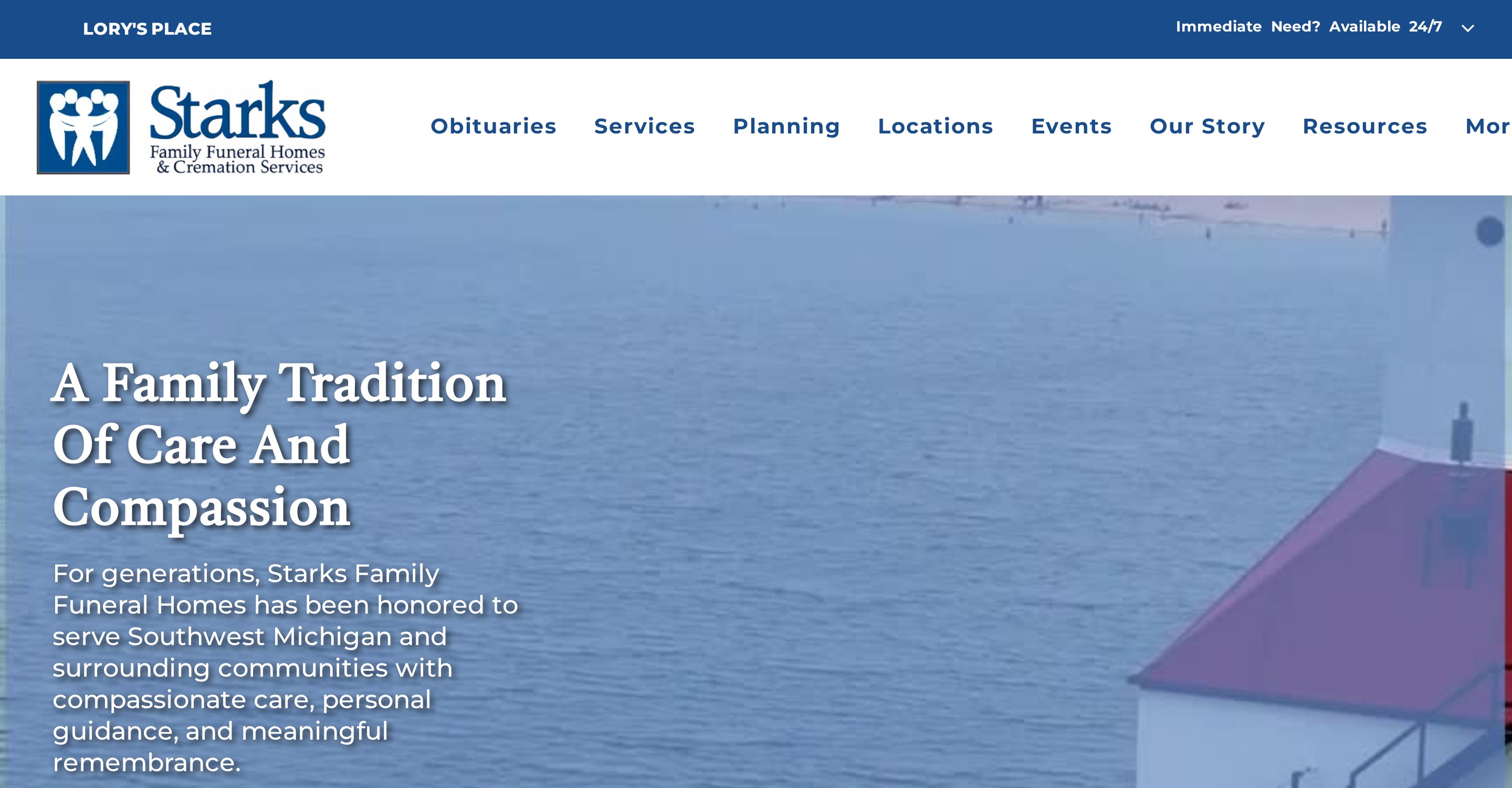 Starks Family Funeral Homes website homepage