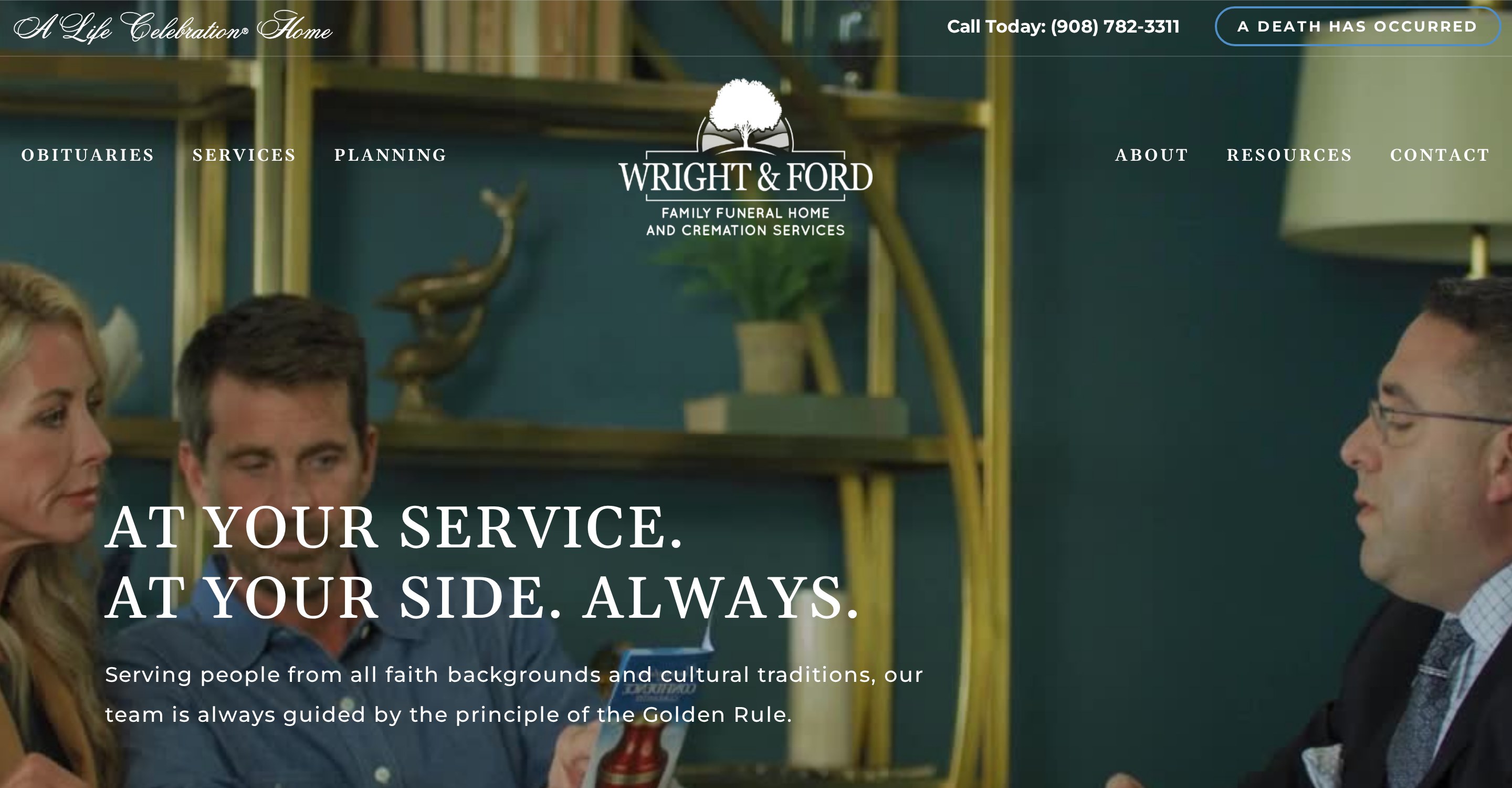 Wright & Ford Family Funeral Home website homepage