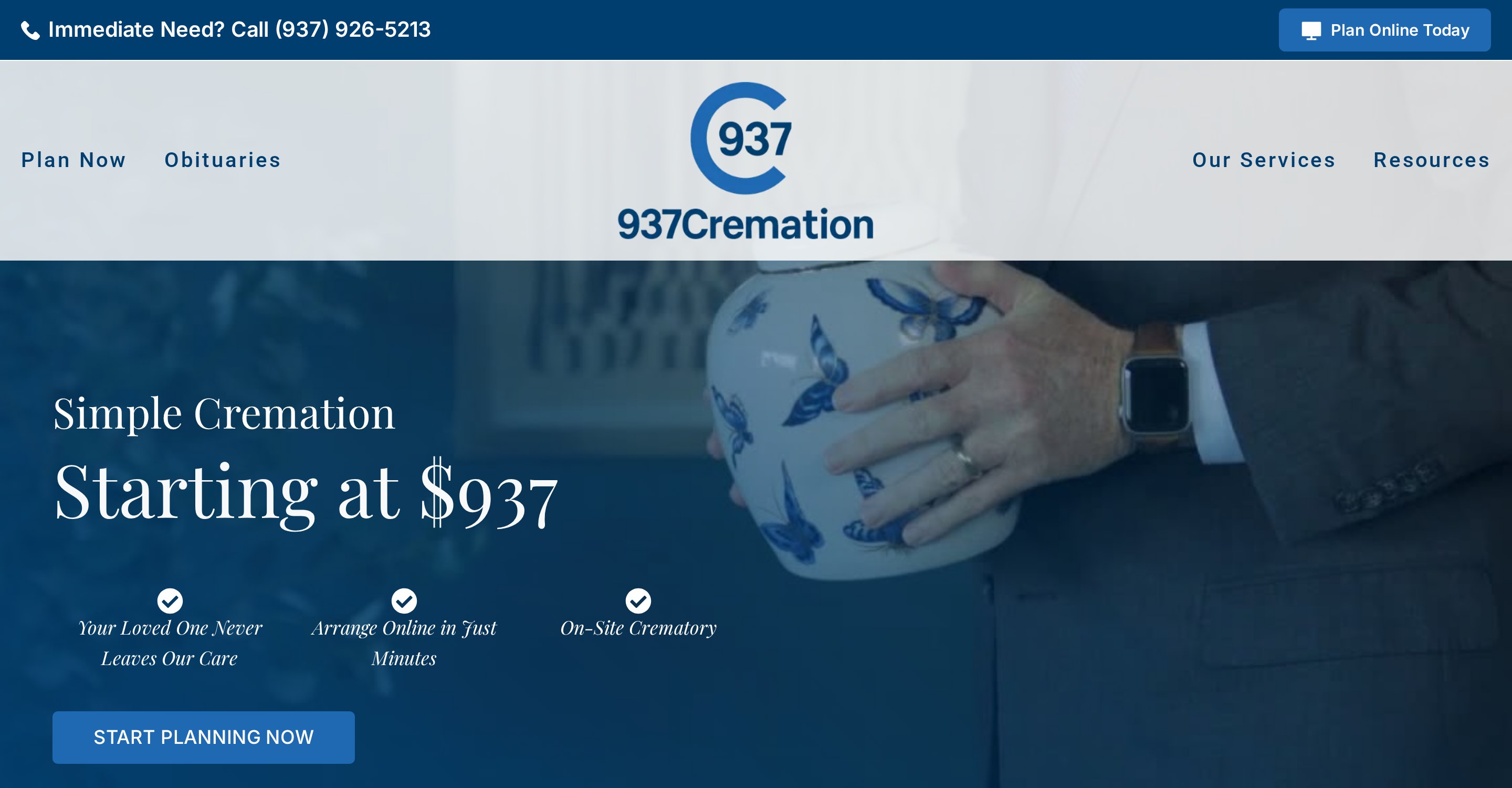 937 Cremation website homepage
