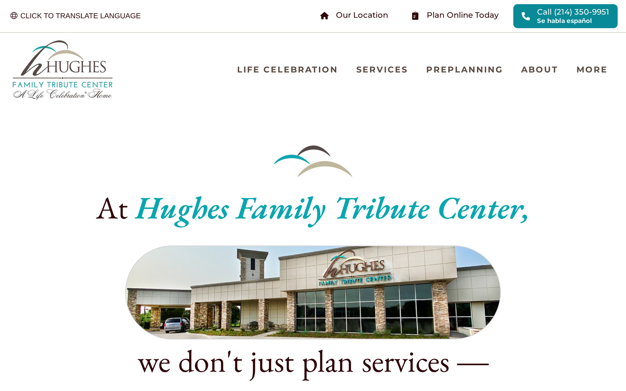 Hughes Family Tribute Center website homepage