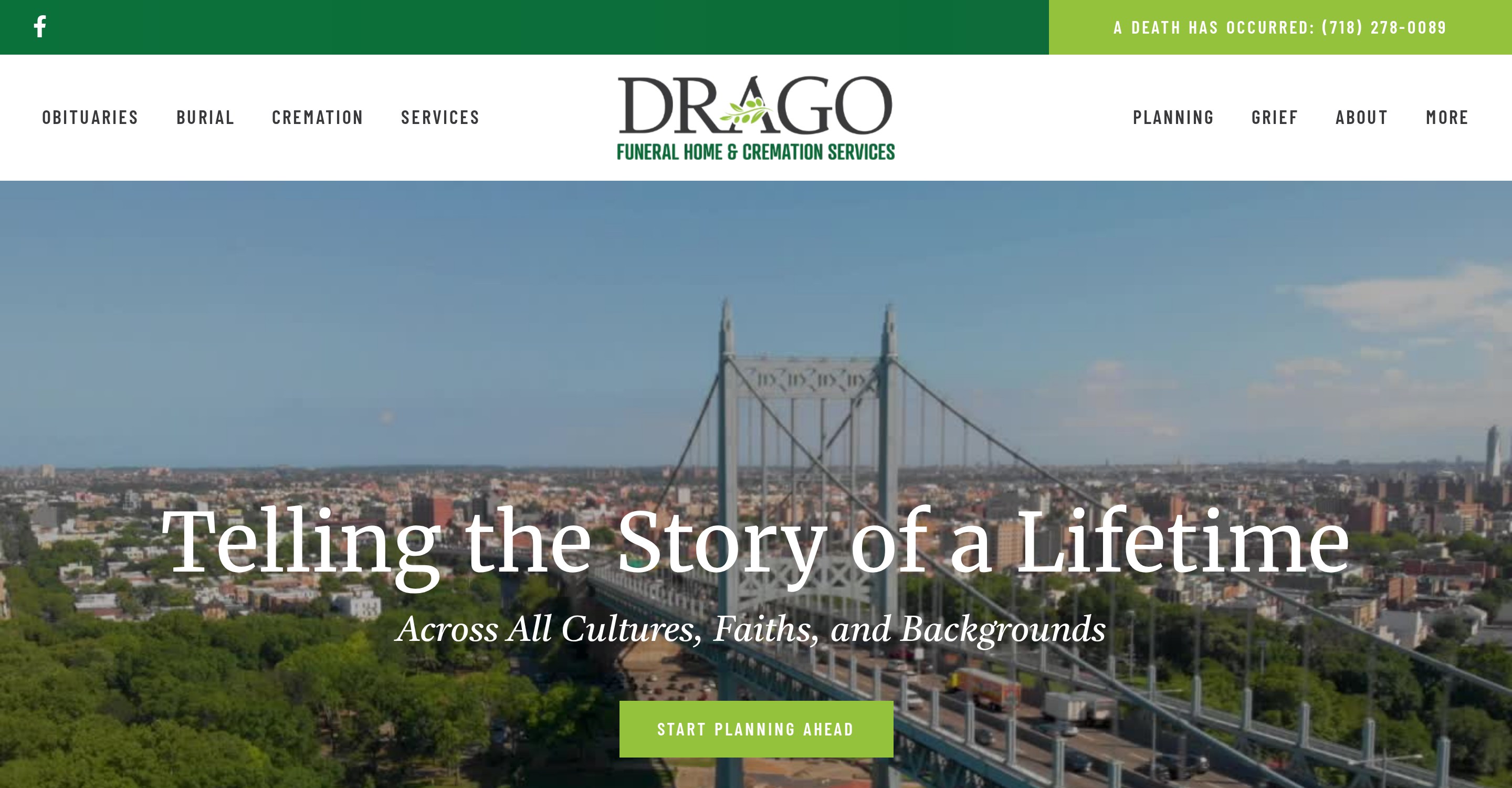Drago Funeral Home website homepage