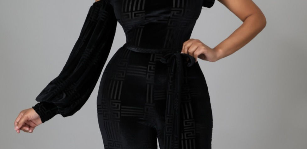 Thumbnail: Good Time Usa Black Diamond Velvet Jumpsuit