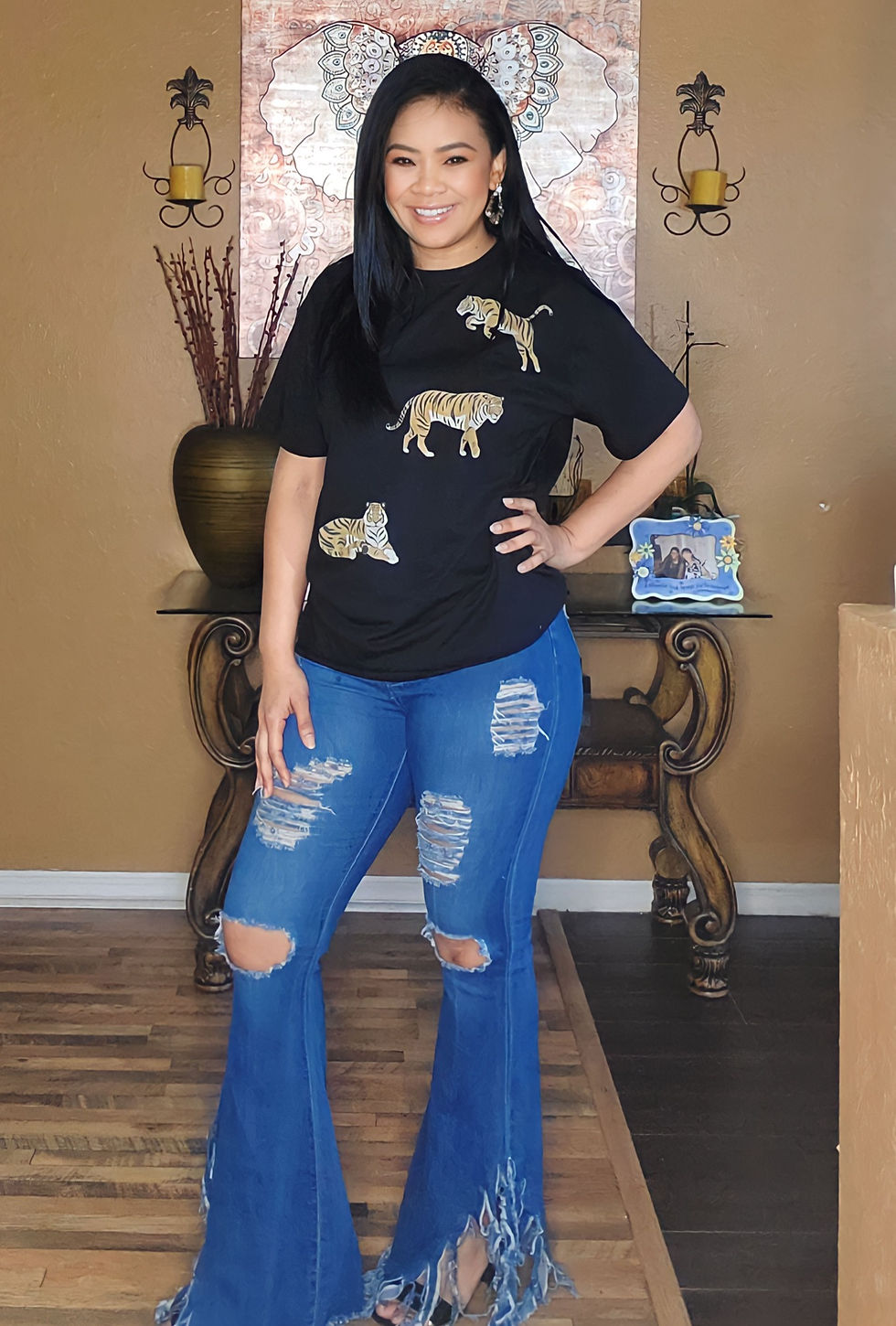 Thumbnail: Lucinda High Waist Stretch Ripped Bell Bottom Jeans