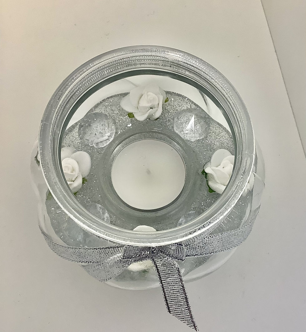 Thumbnail: 'Bianco' Rose Glitter Glass Bowl Tea Light Candle Holder