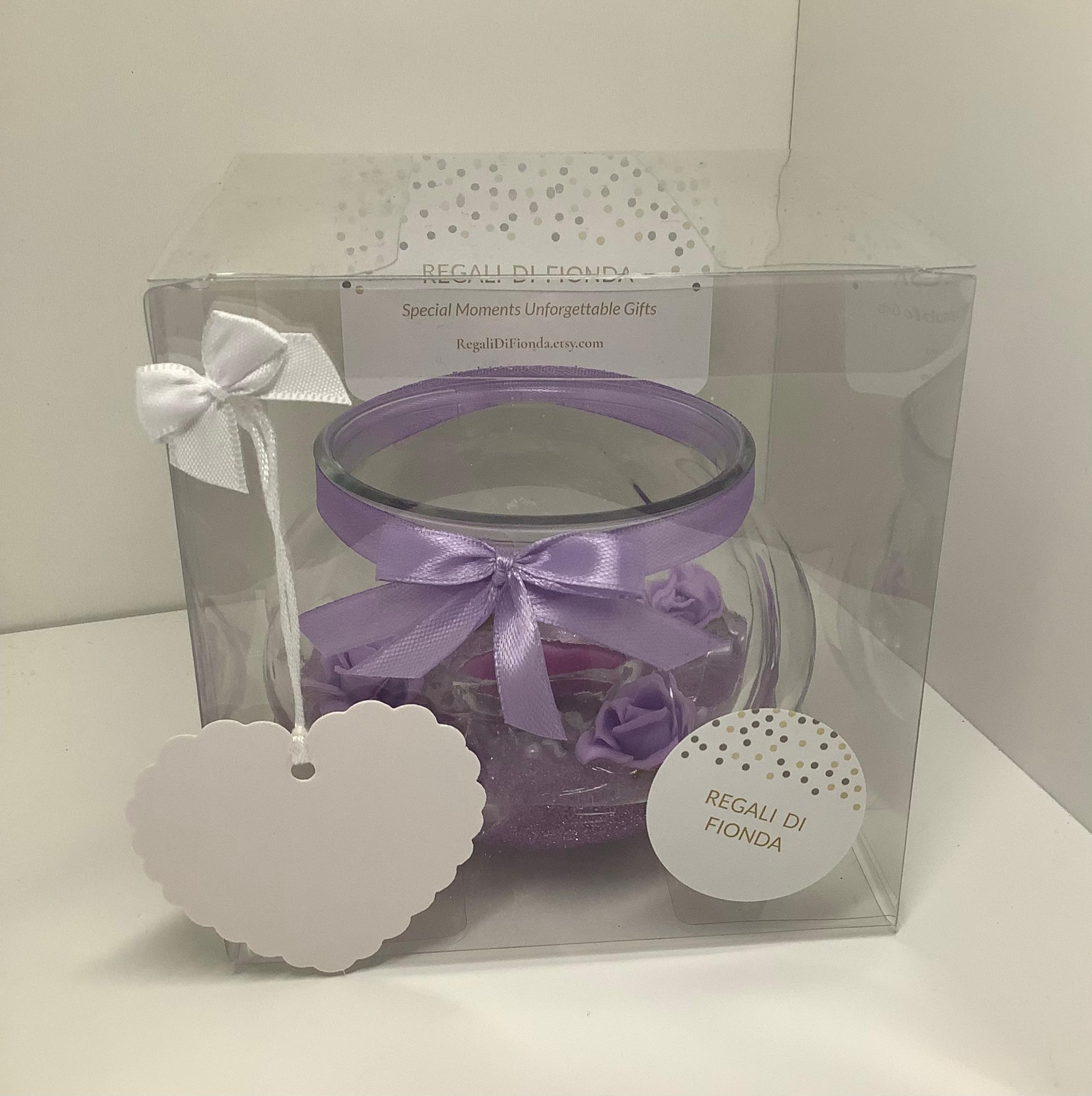 'Lilla' Rose Glitter Glass Bowl Tea Light Candle Holder