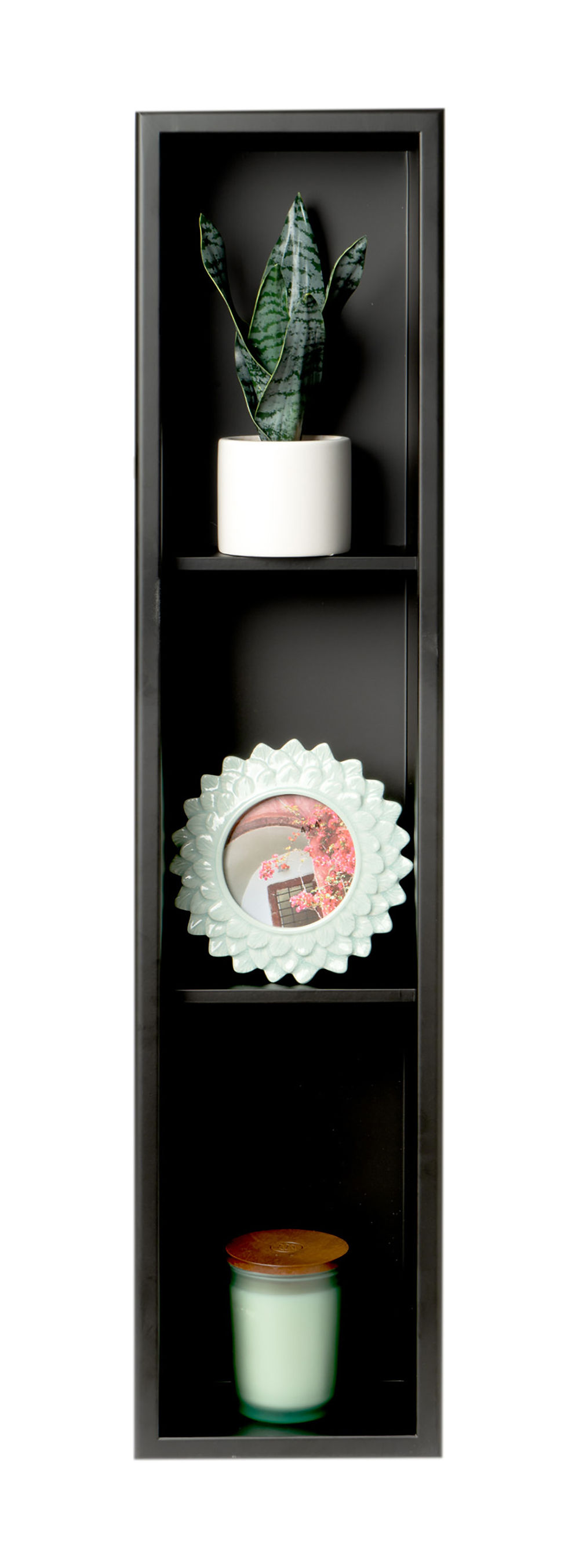Thumbnail: 8" x 36" Black Matte Stainless Steel Vertical Triple Shelf Bath Shower Niche