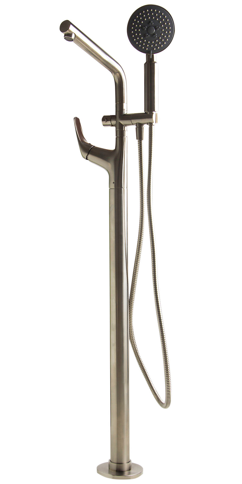 Brushed Nickel Floor Mounted Tub Filler + Mixer w Hand Held Shower Head