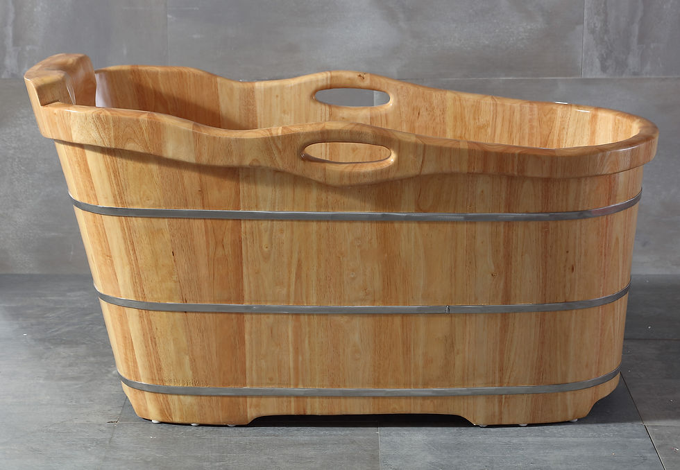 Thumbnail: 57" Free Standing Rubber Wooden Soaking Bathtub with Headrest