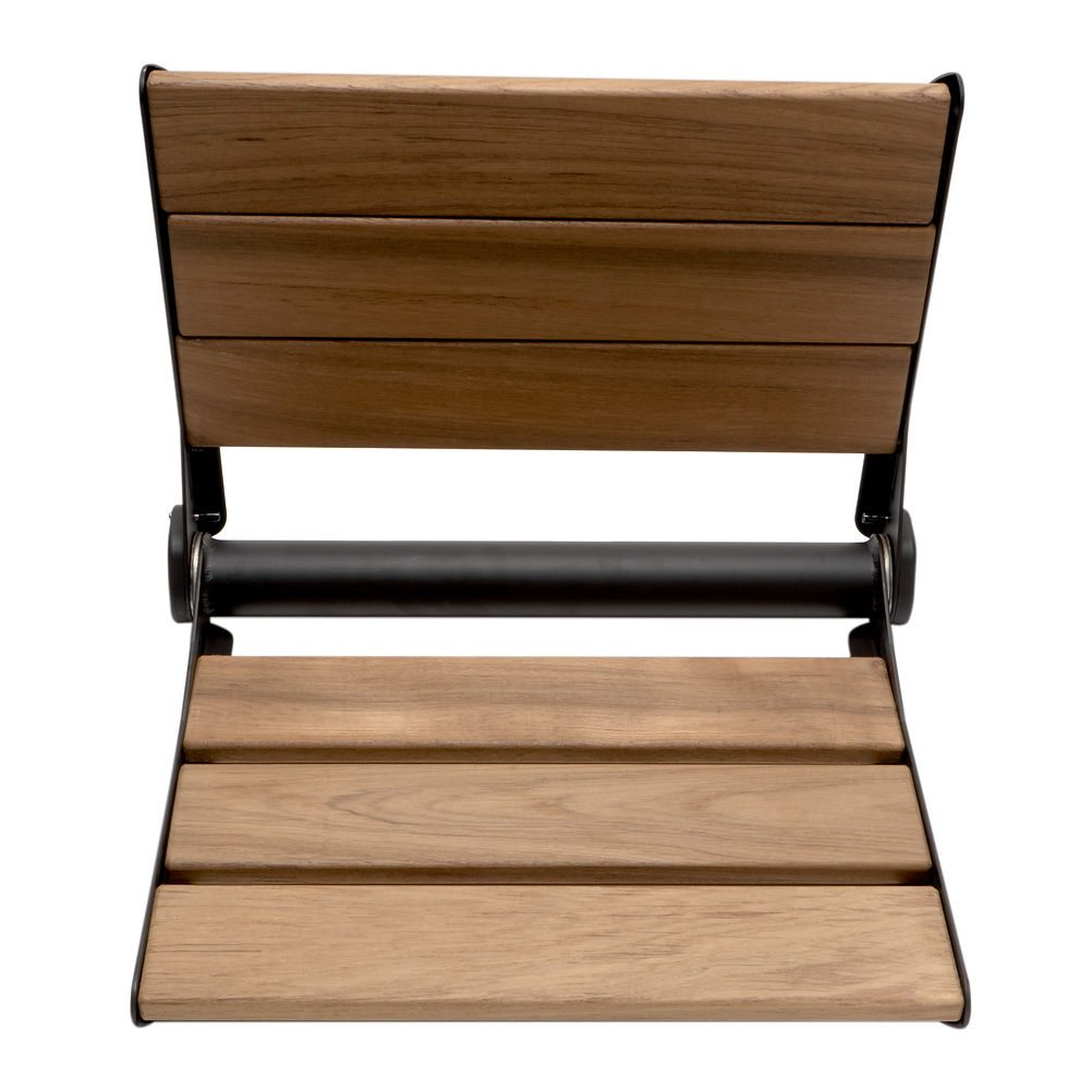 Thumbnail: Black Matte 17" Wide Foldable Teak Shower Seat with Backrest