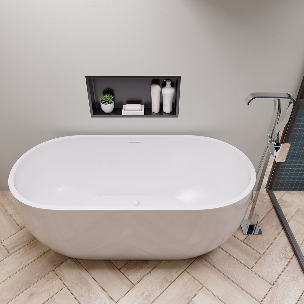 Thumbnail: 59 inch White Oval Acrylic Free Standing Soaking Bathtub