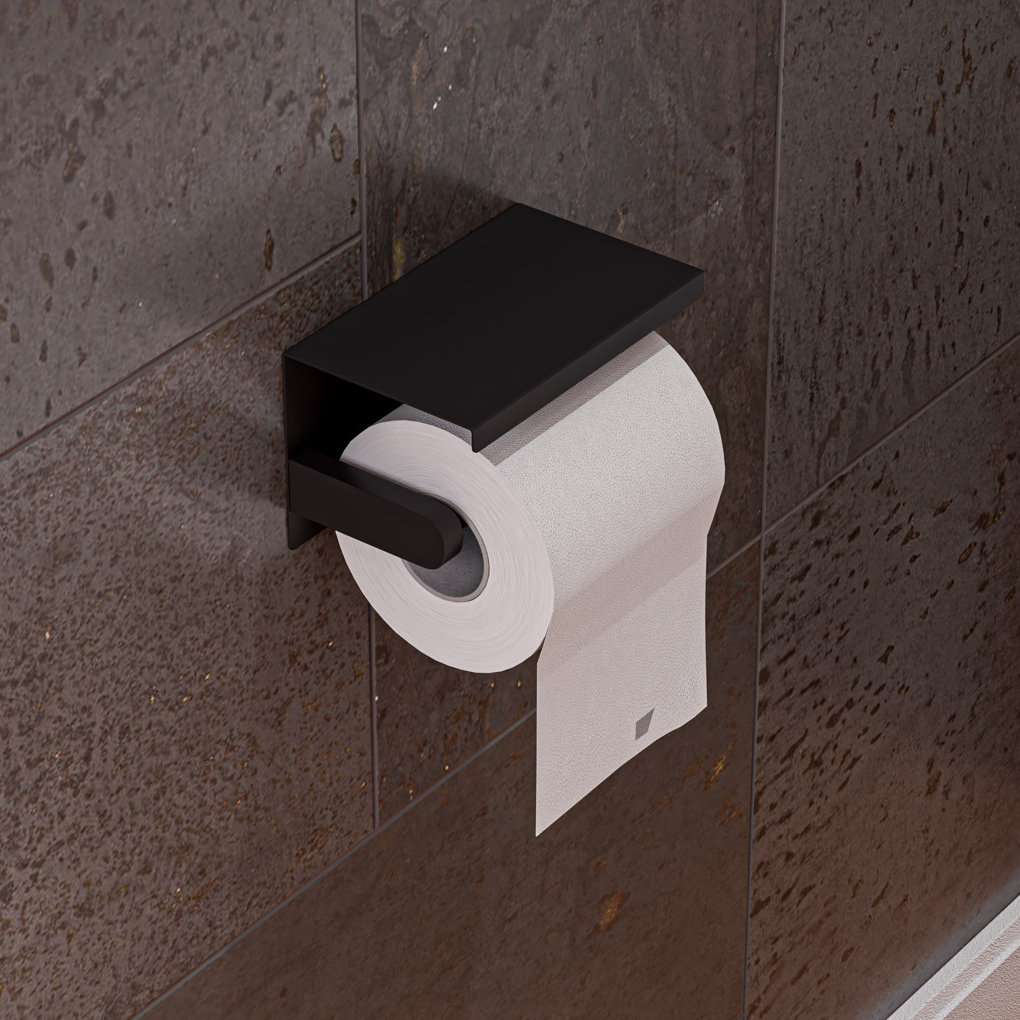ALFI brand  Black Matte Stainless Steel Toilet Paper Holder with Shelf