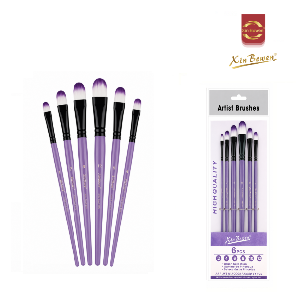 SET DE 6 PINCELES LENGUA DE GATO HIGH QUALITY LILA - XIN BOWEN