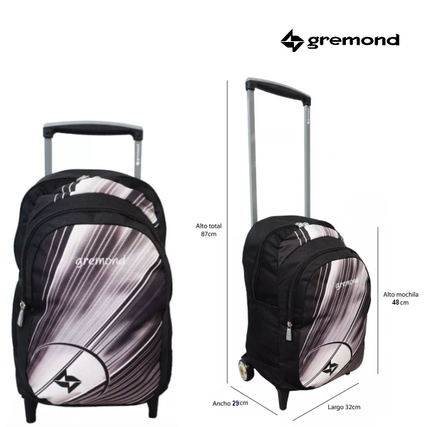 MOCHILA CON CARRO [NEGRA Y GRIS] 24 LITROS - GREMOND