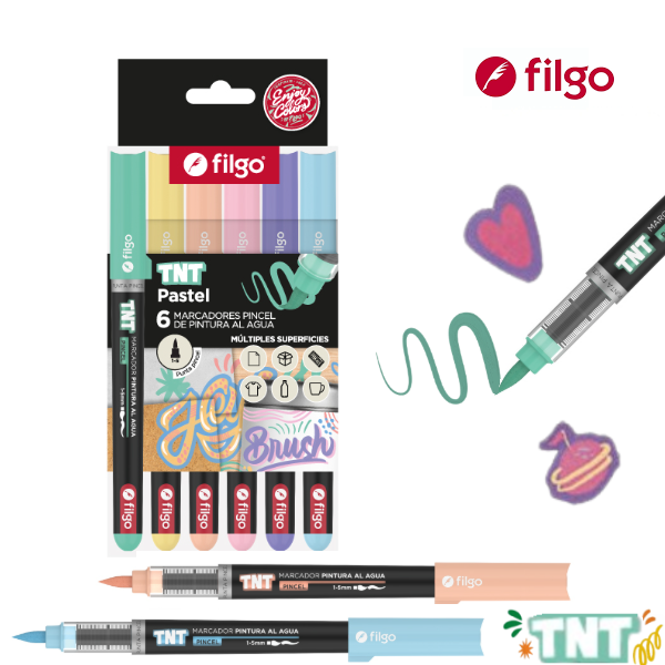 MARCADORES AL AGUA PASTEL TNT X 6 PUNTA PINCEL - FILGO