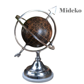 GLOBO TERRAQUEO DECORATIVO CON ASTROLABIO DE ALUMINIO [MADE IN INDIA] - MIDEKO