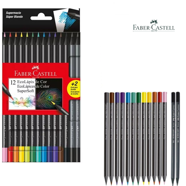 LAPICES DE COLORES SUPER SOFT x 12 + 2 GRAFITOS - FABER CASTELL
