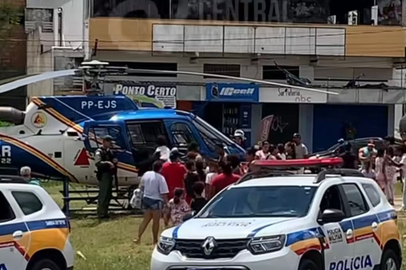 Aeronave Pegasus e viaturas da Polícia Militar no bairro Gávea II