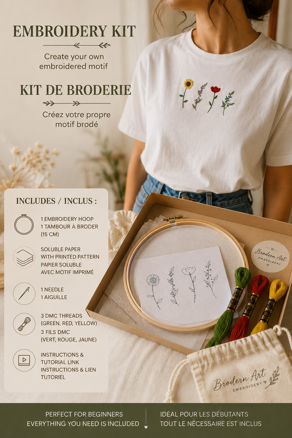 Beginner Embroidery Kit – Hand Embroider Your Own Floral T-shirt