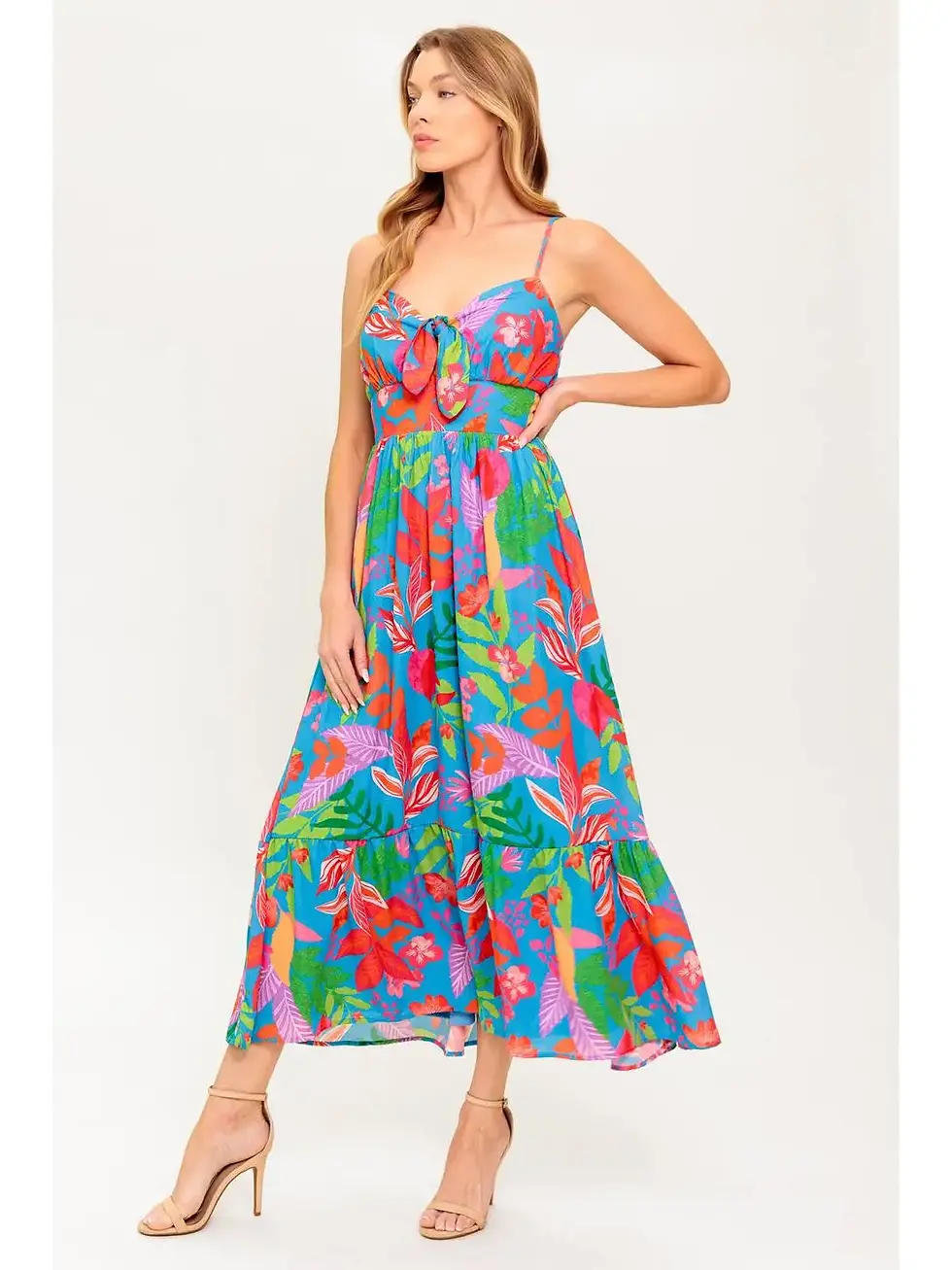 Thumbnail: Floral Print, Midi Dress - Flying Tomato