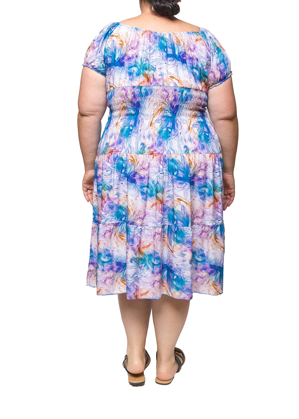 Thumbnail: Small Leaves Midi Dress. One size fits all. UK size 8 to 24.